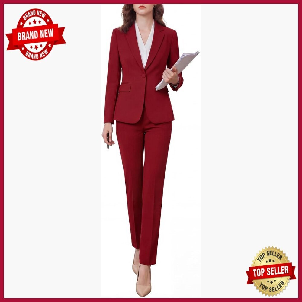 Wrinkle-Free Professional Pantsuit Blazer Set Sizes S-3XL Formal Office Wear